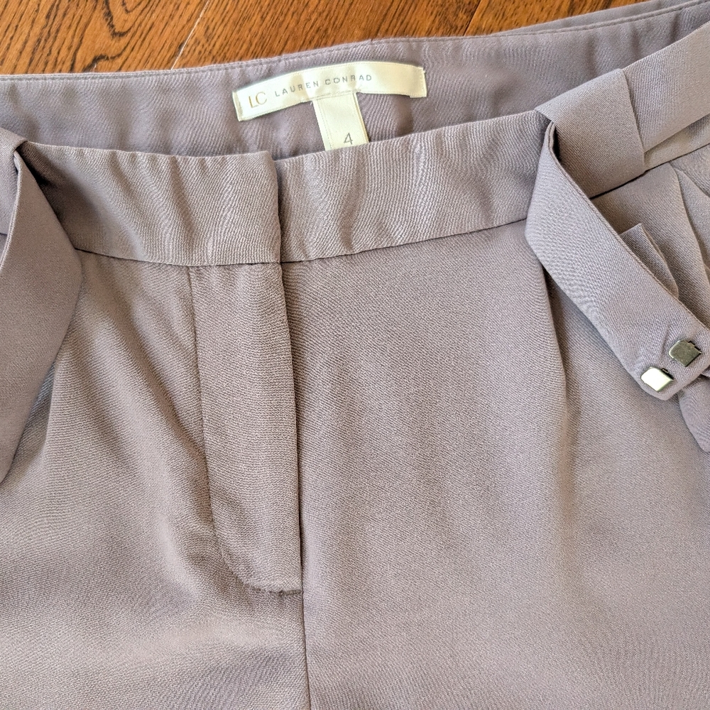 EUC Ladies LC Lauren Conrad Slacks Trousers Pants Gray Fabric Bow Belt Cuff Sz 4 - Picture 5 of 8